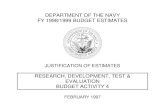DEPARTMENT OF THE NAVY FY 1998/1999 BUDGET ESTIMATES · department of the navy fy 1998/1999 budget estimates justification of estimates research, development, test & evaluation budget