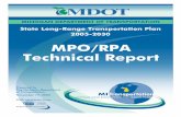 MI Transportation Plan, technical report, Metropolitan ......MDOT State Long‐Range Transportation Plan MPO/RPA Technical Report Executive Summary This report is intended to consider