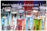 MODINT Restricted Substances List v2013-04-01 · 2018-09-03 · This Restricted Substances List ( RSL) is intended to inform apparel companies on International Regulations restricting