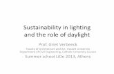 Sustainability in lighting and the role of daylightip2013.eap.gr/pdf/B_Verbeeck_daylight.pdf · 2013-07-02 · Sustainability in lighting and the role of daylight Prof. Griet Verbeeck
