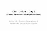 ICM ~Unit 4 ~ Day 2 (Extra Day for PSAT/Practice)...ICM ~Unit 4 ~ Day 2 (Extra Day for PSAT/Practice) Section 1.2—Horizontal Asymptotes, & Domain and Discontinuities Practice. Warm