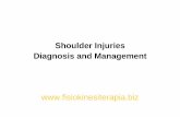Shoulder Injuries Diagnosis and Management · Bicipital Tendonitis • Treatment: Conservative • Rest & Ice • Avoidance of overhead activities • PT (ROM ex’s & Rotator cuff