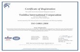 Certificate of Registration Toshiba International Corporation · ISO 14001:2004 Scope of Registration: Toshiba International Corporation Designs, Manufactures, and Provides Sales