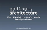 Flex, Silverlight or JavaFX - which should you choose?static.codingthearchitecture.com/presentations/20080820... · 2008-09-04 · Flex Development - photos flex/src/photos.mxml Fie