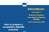 Erasmus Mundus Joint Master Degrees EMJMD · 2019-11-11 · Date: in 12 pts Erasmus+ Key Action 1 Erasmus Mundus Joint Master Degrees EMJMD ERASMUS+ How to prepare a competitive EMJMD