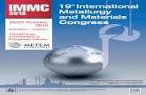 19th International Metallurgy and Materials 25/27 October ...immc.metem.org.tr/docs/IMMC2018_duyuru.pdf19th International Metallurgy and Materials 25/27 October Congress 2018 TÜYAP