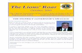 The Lions’ Roar20y2lions.org/Newsletters/2010-10 LionsRoar.pdfThe Lions’ Roar, 2010 The Official Newsletter of the Lions Clubs of District 20-Y2 Stephen Lynch, Editor Stephen@sheldonmansion.com