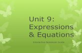 Unit 9: Expressions & Equations · Unit 9 Standards, Checklist and Concept Map sheet onto page 221. On pg. 220, write “Unit 9: Expressions and Equations” in a circle in the middle