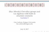 (Kac–Moody) Chevalley groups and Lie algebras …...(Kac–Moody) Chevalley groups and Lie algebras with built–in structure constants Lecture 3 Lisa Carbone, Rutgers University