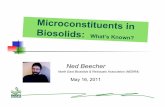 Microconstituents in Biosolids: What’s Known? · 2018-04-01 · Most recent research… Hundal et al. 2009, Chicago: “The data suggest limited mobility of biosolids borne TCC,