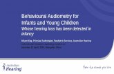 Behavioural audiometry in infants and young childrenBehavioural Audiometry for Infants and Young Children Whose hearing loss has been detected in infancy Alison King, Principal Audiologist,