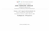 PAPER-1 (B.E./B.TECH.) JEE MAIN 2019 · 2019-04-11 · JEE MAIN 10 APRIL 2019 SHIFT-2 PHYSICS = 1 13.6 ×7.5× 1 √2 =0.4 11. He is kept in a rigid contains of volume 67.2 lit. at