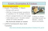 Exam, Examples & Friction - High Energy Physicsjcumalat/phys1110/lectures/Lec12.pdfExam, Examples & Friction • Exam Thursday, 7:30pm – Bring a #2 pencil – Will be 2 long answer