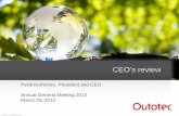 CEO’s review · 2017-03-13 · CAGR . 10-20% . On . average . 10% . Outotec targets to grow faster than the market resulting . in compound average annual sales growth target in
