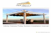 Inﬁnity Canopy Pulley System Installation manual. · The pulley system consists of two single and two double sheave pulleys with the rope running center and above to the canopy.
