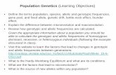 Population Genetics (Learning Objectives)faculty.sdmiramar.edu/bhaidar/bhaidar 210A web... · Definitions • Gene pool = The collection of all alleles in the members of the population