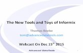 The New Tools and Toys of Informix · 2020-02-04 · NoSQL Types • Key:Value pair databases – Simple – Just stores lists of key/values for each element • Graph Stores –