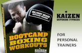 FOR PERSONAL TRAINERS - Michigan Adventure …...BOOTCAMP BOXING WORKOUT #1 Boxer Stretch Routine Chest Neck Lower BackBiceps Triceps Shoulders ROUND 1 [6 mins] Mini-Circuit with Shadow