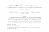 Policy Deliberation and Voter Persuasion: Experimental ...fujiwara/papers/phil_ajps.pdf · through the holding of town metings and popular theatre was able to decrease violence perception