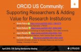 ORCID US Community Specialist, LYRASIS ORCID US Community ... · ORCID US Community: Supporting Researchers & Adding ... 6m+ ORCID iDs 1000+ Members 590+ Integrations ORCID BY THE