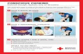 CONSCIOUS CHOKING · 2019-07-24 · CONSCIOUS CHOKING Cannot Cough, Speak, Cry or Breathe After checking the scene for safety and the injured or ill person, have someone CALL 9-1-1