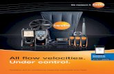 Operated by All flow velocities. Under control. · Documentation easily created and reports sent via testo Smart Probes App. m/s °C Vane anemometer testo 410-2 (0.4 to 20 m/s) With