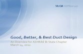 Good, Better, & Best Duct Design - Ashrae Bi-State · 2016-10-10 · An Overview for ASHRAE Bi State Chapter March 14, 2012 Good, Better, & Best Duct Design ... Duct static pressure