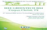 6th Annual IEEE Green Technologies Conferencei March 2014 Dear 2014 6 th Annual IEEE Green Technologies Conference Participants, Welcome! It is our distinct pleasure to host the 2014
