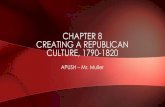 CHAPTER 8 CREATING A REPUBLICAN CULTURE, 1790-1820apushmuller.weebly.com/uploads/6/6/8/6/66869993/chapter... · 2019-10-06 · APUSH –Mr. Muller CHAPTER 8 CREATING A REPUBLICAN