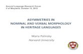 ASYMMETRIES)IN) NOMINAL)AND)VERBAL)MORPHOLOGY) … · ASYMMETRIES)IN) NOMINAL)AND)VERBAL)MORPHOLOGY) IN)HERITAGE)LANGUAGES) MariaPolinsky% Harvard&University& Second Language Research
