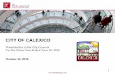 CITY OF CALEXICO342ED706-1EBB...City of Calexico. General Fund, Including Measure H Summary. Balance Sheet. June 30, 2015. Assets $ 1,242,788. Liabilities $ 1,357,760. Fund Balance