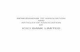  · MEMORANDUM OF ASSOCIATION AND ARTICLES OF ASSOCI ATION OF ICICI BANK LIMITED \(All amendments made till September 12, 2018 have been incorporated\)
