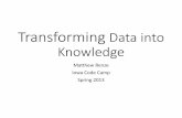 Transforming Data into Knowledge - Matthewrenze•AS in MIS and Business Administration •Training •Kimball Group Training in Data Warehousing •ESRI ArcGIS, ArcSDE, ArcGIS Server