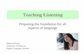 Teaching Listening - University of DelawareTeaching Listening Preparing the foundation for all aspects of language Deborah Detzel University of Delaware English Language Institute