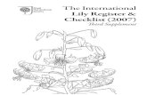 Lily Register & Checklist (2007) - RHS · 2019-04-11 · The International Lily Register and Checklist (2007) Third Supplement Introduction page 1 Notes on the entries page 1 Horticultural