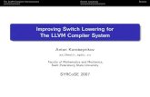 Improving Switch Lowering for The LLVM Compiler System · Improving Switch Lowering for The LLVM Compiler System Anton Korobeynikov asl@math.spbu.ru Faculty of Mathematics and Mechanics,