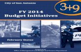 FY 2014 Budget Initiatives - San Antonio · The following table is a summary of the FY 2014 Budget Initiatives by department: ON TARGET (60) COMPLETE (6) NOT ON TARGET (0) ... Adds