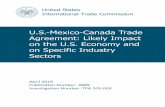 U.S.-Mexico-Canada Trade Agreement: Likely …United States International Trade Commission U.S.-Mexico-Canada Trade Agreement: Likely Impact on the U.S. Economy and on Specific Industry