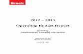 2012 – 2013 Operating Budget Report - Brock University · This 2012-13 Operating Budget Report provides detailed information regarding the 2012-13 annual operating budget process,