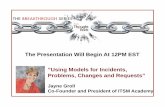 The Presentation Will Begin At 12PM EST ”Using …...The Presentation Will Begin At 12PM EST ”Using Models for Incidents, Problems, Changes and Requests” Jayne Groll Co-Founder