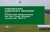 PAKISTAN CRICKET BOARD...PAKISTAN CRICKET BOARD STA TEMENT OF COMPREHENSIVE INCOME FOR THE YEAR ENDED JUNE 30, 2017 Excess of income over expenditure after taxation Other comprehensive