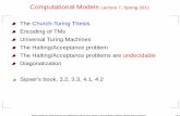 The Church-Turing Thesis Encoding of TMs Universal Turing ...tau-cm.wdfiles.com/local--files/course-schedule/L7_M_2011.pdf · Turing machines can be encoded as strings. We will now