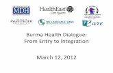 Burma Health Dialogue: From Entry to Integration …...Worldwide Statistics, 2010 •Total forcibly displaced 43.7 million •Total refugees* 15.4 million •Total internally displaced