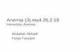 Hemolytic Anemia Abdallah Abbadi Feras FararjehCase 3 24 yr old female presented with “anemia syndrome” and jaundice. She was found to have splenomegaly. Hb 8, wbc 12k, Plt 212k,