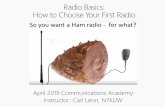 Radio Basics How to Choose Your First Radio€¦ · Dish: For Microwave frequencies. Verticals Include ground planes Mobile antennas Common for VHF and UHF base stations Can be ground-mounted
