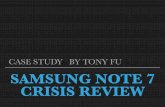 Tony's Case Study - Samsung Note 7...KEY FACT Galaxy Note 7 was the ﬂagship smartphone produced by Samsung and announced as “the best smartphone money can buy right now.” The