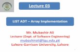 LIST ADT Array Implementation Mr. Mubashir Ali€¦ · An Abstract List (or List ADT) is linearly ordered data where the programmer explicitly defines the ordering. We will look at
