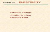 Electric charge Coulomb’s law Electric field...Electric Field 0 2 0 1 4 Qq F πε r = 2 0 1 4 Q E πε r = = Eq 0 Electric field at a given point depends only on the charge Q on