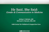 He Said, She Said - UAB...He Said, She Said: Gender & Communication in Medicine Ashley C. Nichols, MD Michael D. Barnett, MD, MS UAB Center for Palliative & Supportive Care Disclosures