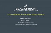 TAX PLANNING IN THE POST BREXIT WORLD · TAX PLANNING IN THE POST BREXIT WORLD PRESENTED BY JERRY PRICE Distribution Director Blackfinch Investments Limited . I M P O RTA N T I N